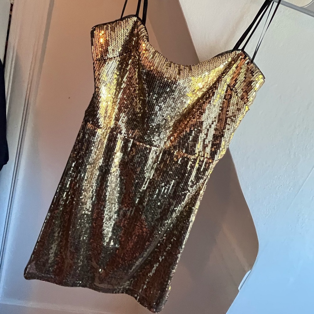 New with tags SMALL Urban Outfitters Black and Gold Sequin Mini Dress